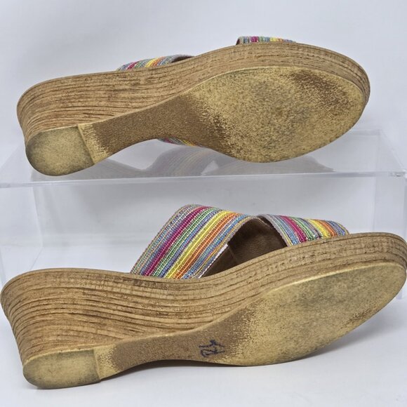 ITALIAN SHOEMAKERS Womens 10 Made In Italy Rainbow Wedge Sandals Slip On Stretch - Picture 11 of 11